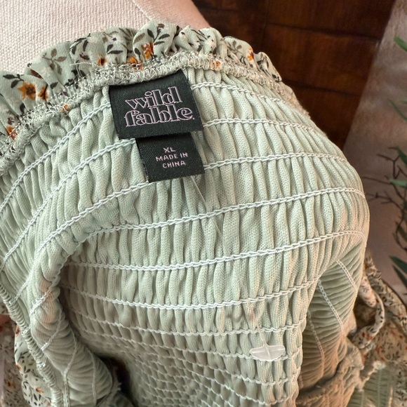Wild Fable Floral Smocked Blouse - Light Green - Picture 3 of 3